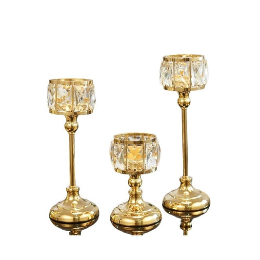Candlestick Holders 3 Pcs Simple Iron Glass Candlestick Modern Table Decoration Ornaments Candle Holder Candle Holders(Gold)