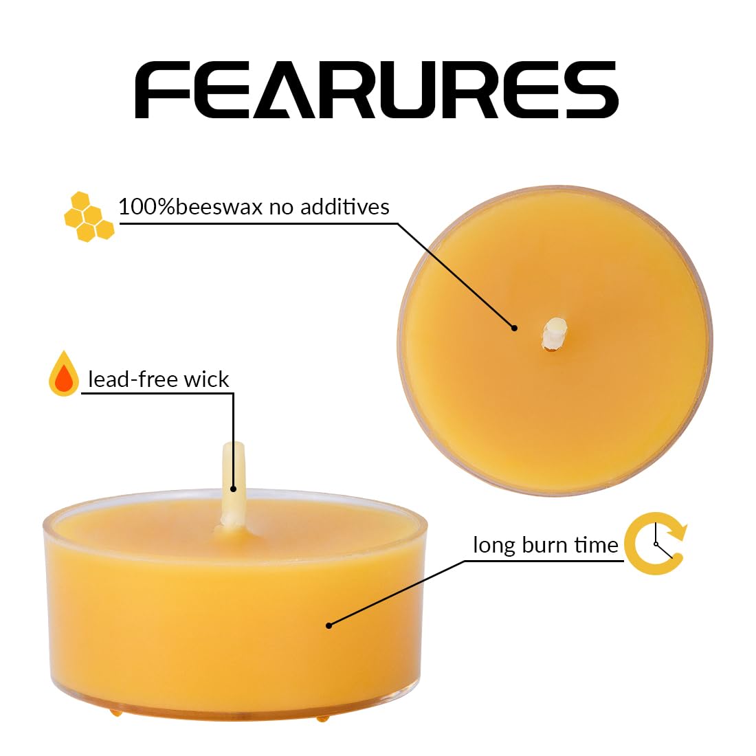 36 Pack Natural Yellow Pure Beeswax Tealight Candles - Clear Cup Organic Small Candle Unscent Smokeless Clean Burning