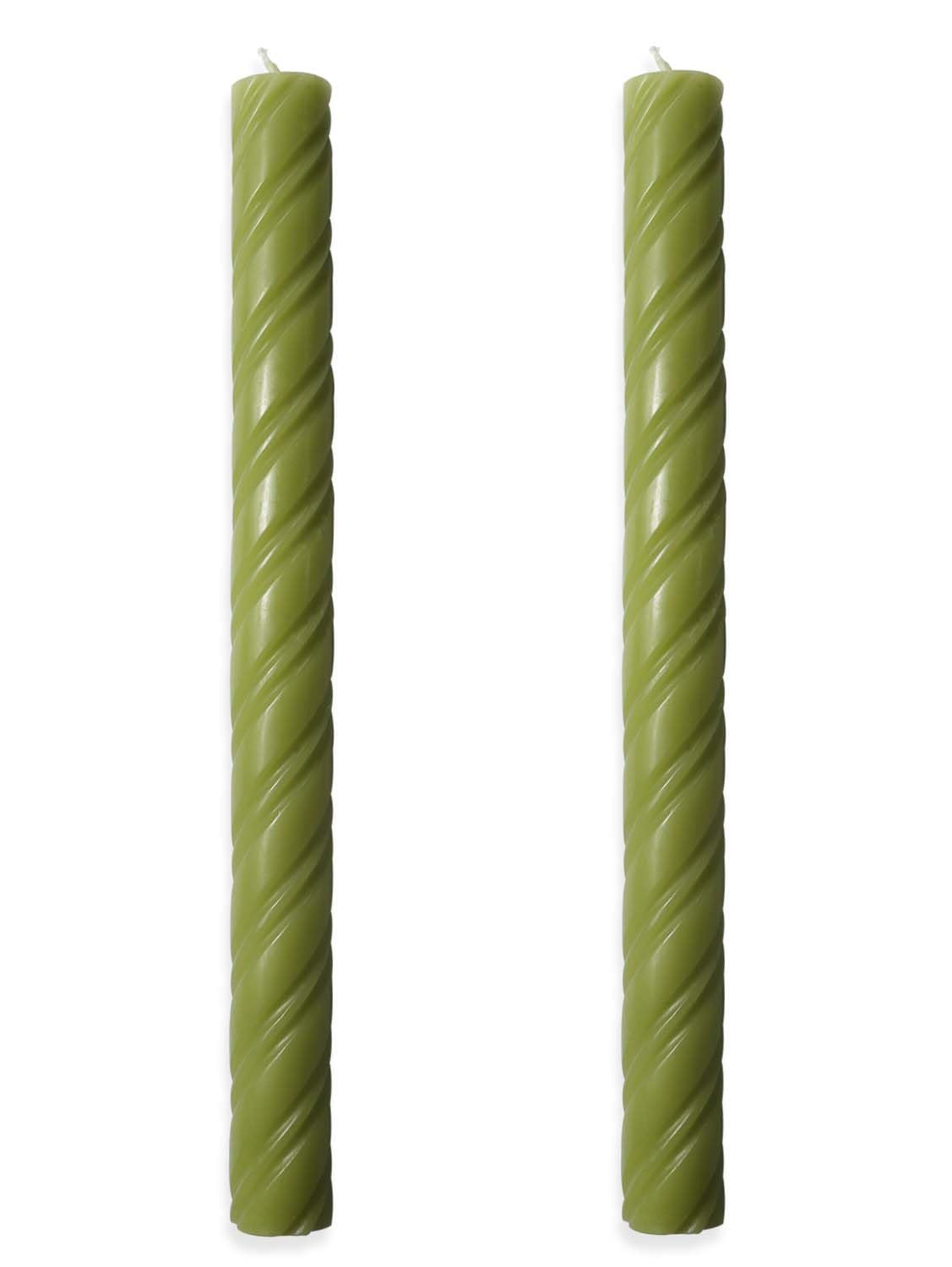 10in Spiral Taper Candles Set of 2 Pack Striped Tapered Candle,Decorative Threaded Candle for Dinner Party Wedding,Kitchen Decors,Christmas,Halloween (2, Roman Column Green, 10in)