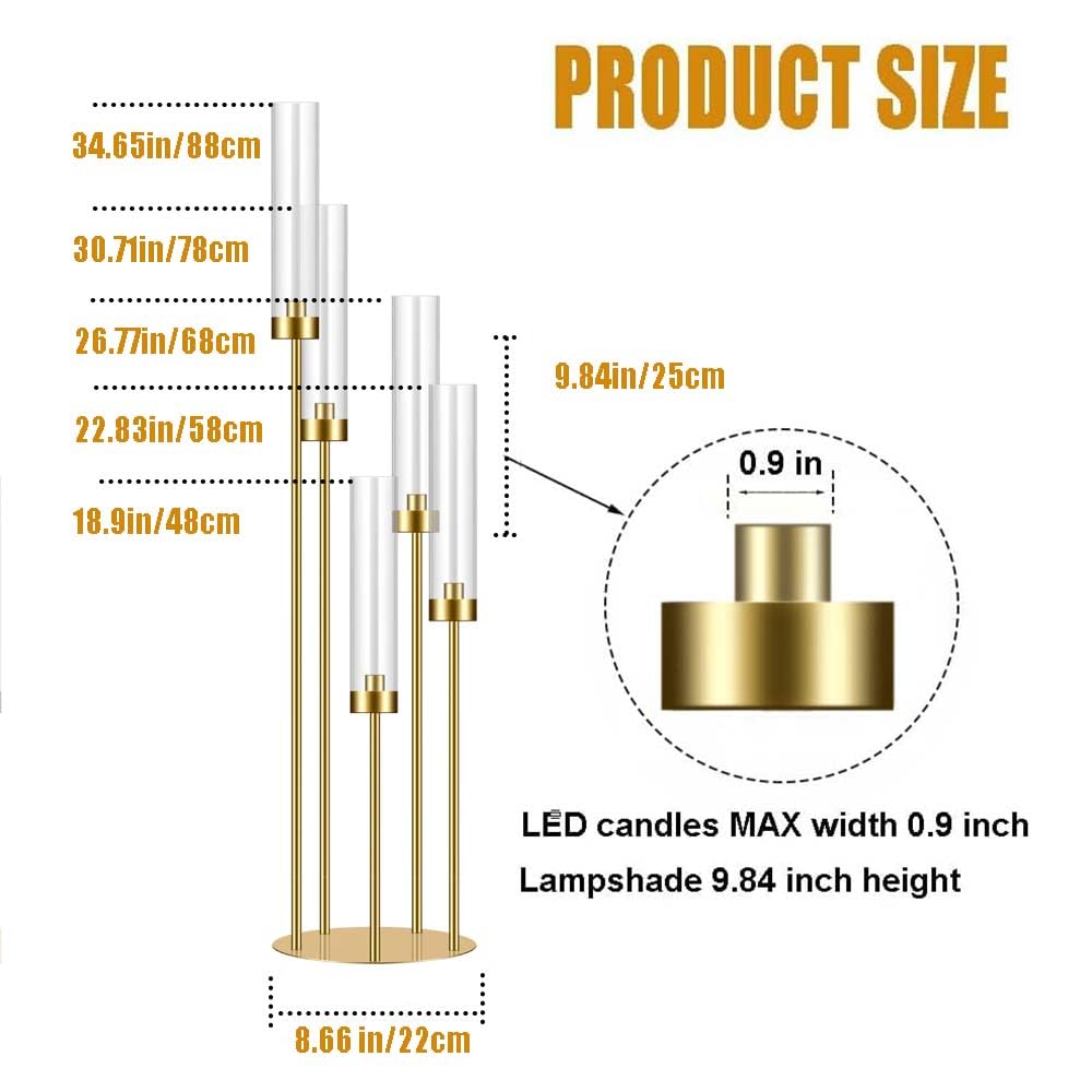35in 6 Set Gold Candelabra Candle Centerpieces for Tables Candlesticks Holder Wedding Centerpieces Table Decorations Fit 0.9" LED Candle