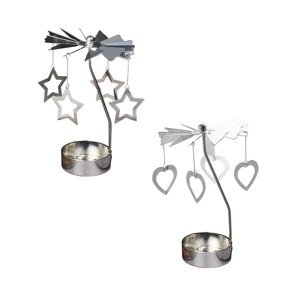 TOYANDONA Rotating Metal Candle Holders 2pcs Romantic Five-Point and Love-Shaped Designs, Desktop Candle Spinner Ornament for Home Decoration and Festival Table Display