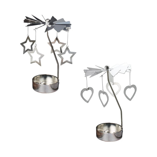 TOYANDONA Rotating Metal Candle Holders 2pcs Romantic Five-Point and Love-Shaped Designs, Desktop Candle Spinner Ornament for Home Decoration and Festival Table Display