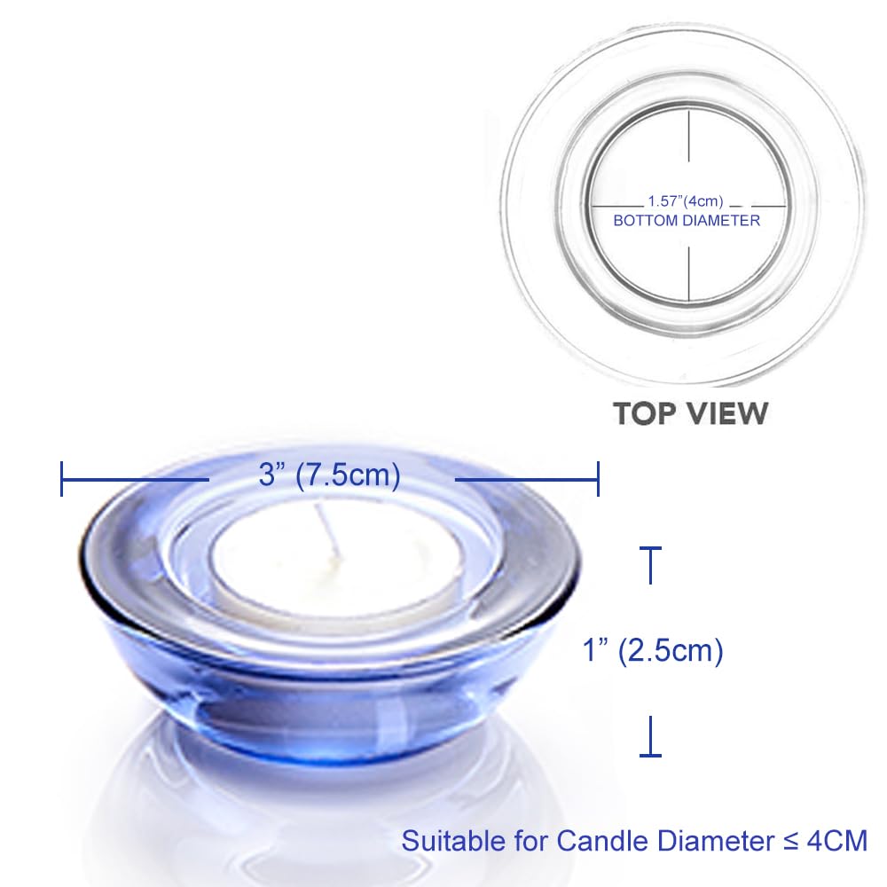 ELIVIA Blue Tealight Candle Holders - Set of 12, Round Chunky Glass Candle Holder, 3" Diameter - CH01 - Water Blue