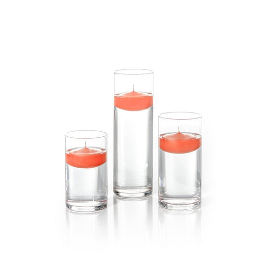 yummi Set of 18 Floating Candles and Cylinder Vases - Bright Orange