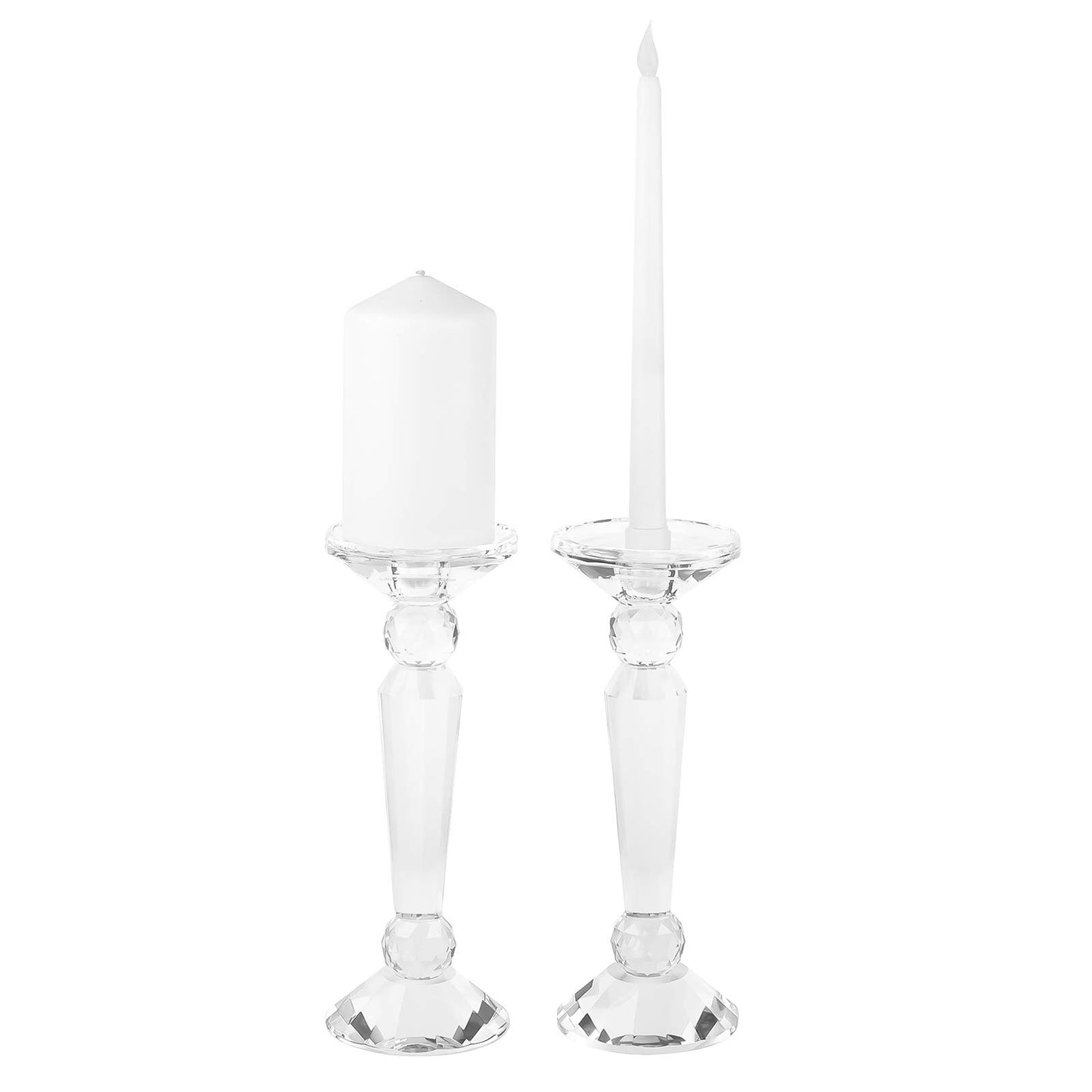 DONOUCLS Crystal Candle Stick Holders 2-Pack, Clear Crystal Taper/Pillar Candles Holder Table Centerpieces for Party and Wedding Decoration(10.6inches Tall)