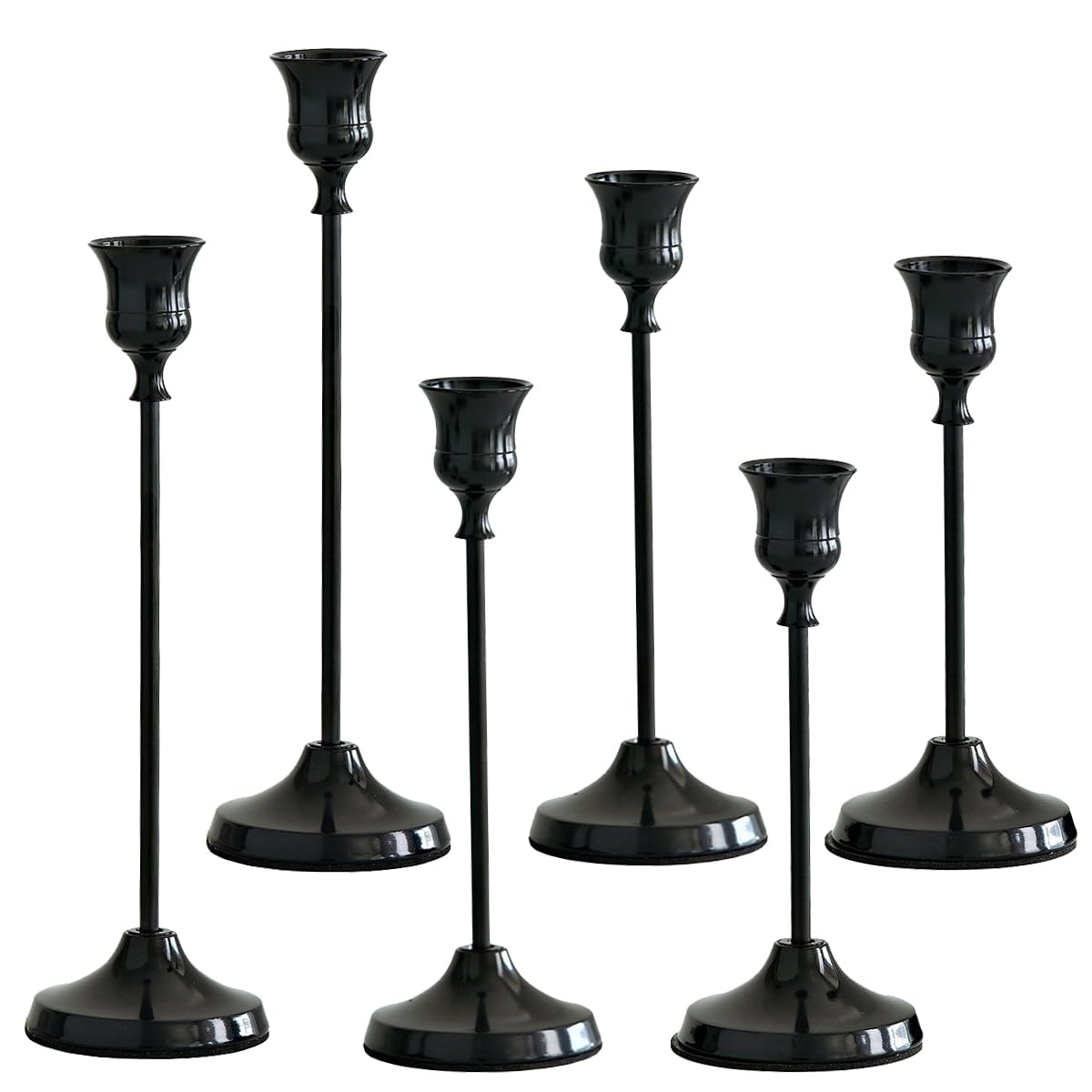 6Pcs Candlestick Holders, Metal Taper Candle Holder, Black Candle Holders for Pillar Candles, Candle Holder for Wedding Fireplace Mantel Housewarming Gift