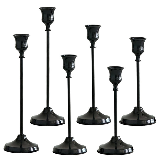 6Pcs Candlestick Holders, Metal Taper Candle Holder, Black Candle Holders for Pillar Candles, Candle Holder for Wedding Fireplace Mantel Housewarming Gift