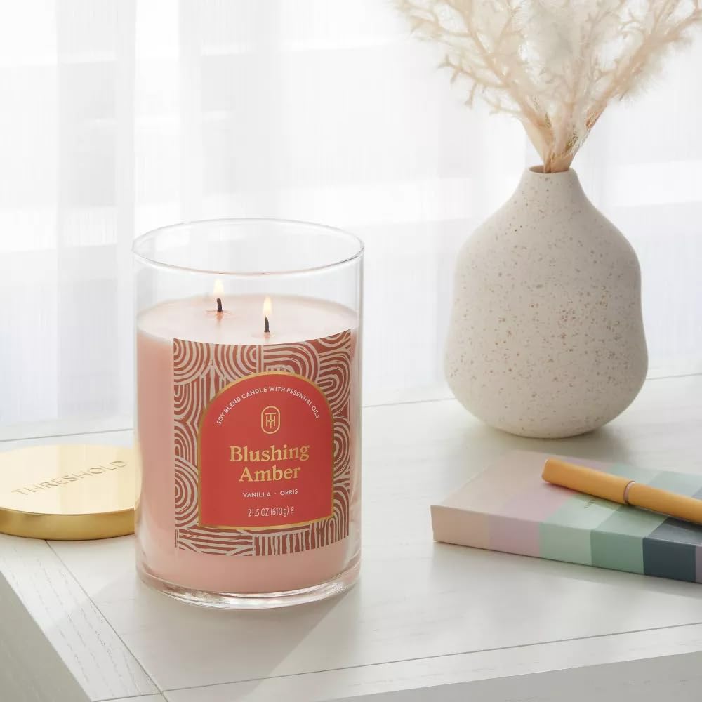 Threshold 2-Wick Lidded Glass Jar Candle (21.5oz, Blushing Amber)
