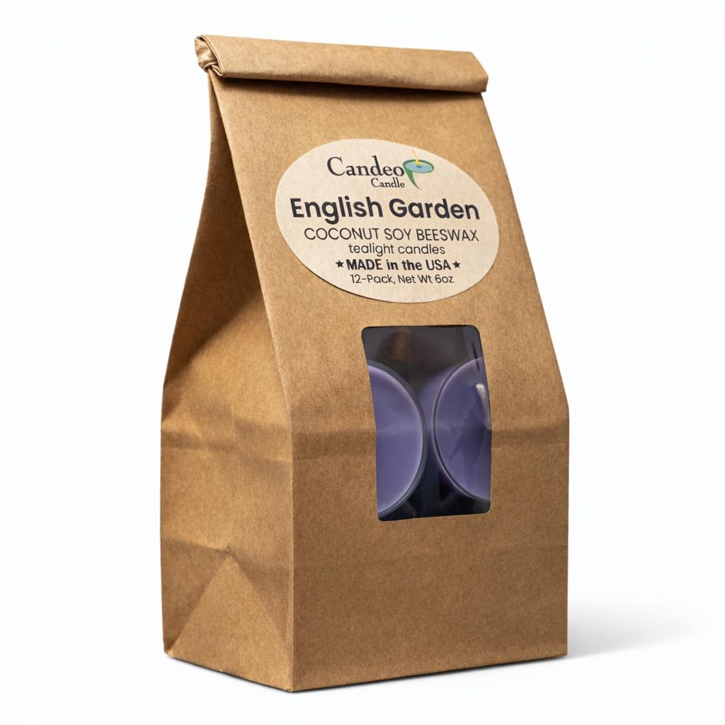 English Garden Scented - 12 Pack - Scented Tealight Candles - Soy Beeswax Blend - Handmade in The USA - Candeo Candle - Floral and Spring Scents
