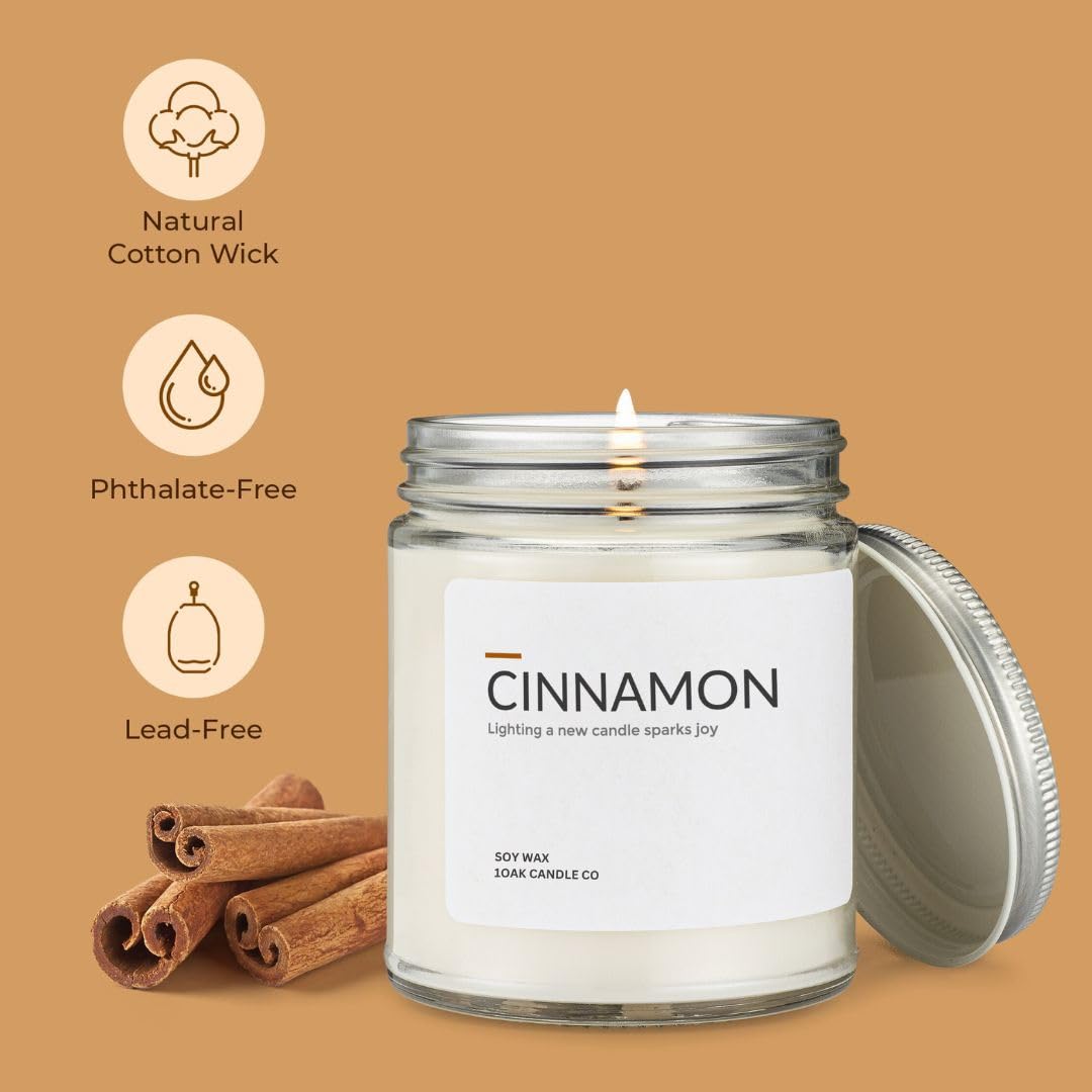 1OAK Cinnamon Candle - Soy Wax Scented Candles - Soy Candles for Home Scented - Long Burning Premium - Hand-Poured (7oz.)