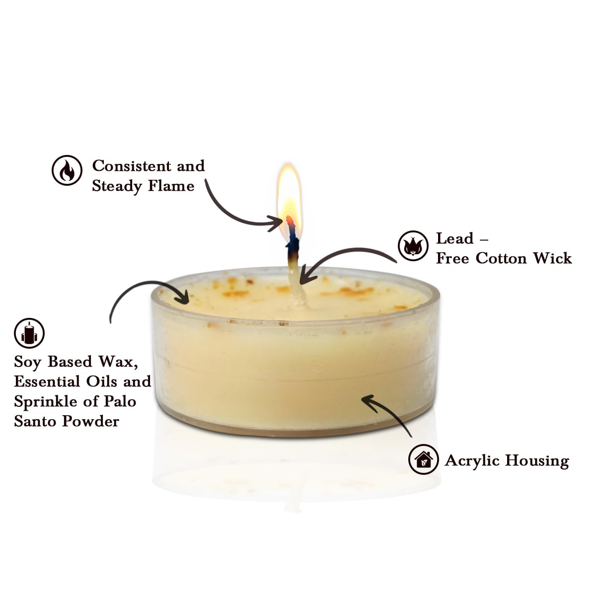 HEM Palo Santo Scented Tealight Candles (10 Pack, 5 Hr Burn) - Natural Soy, Non-Toxic, Long Lasting, No Smoke