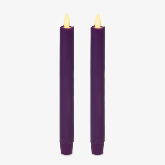 Luminara - Flameless Battery Operated Taper Candle - Purple - Pack of 2-1x9.75 - LED Flickering Flame - Realistic Safe for Home Kids and Pets