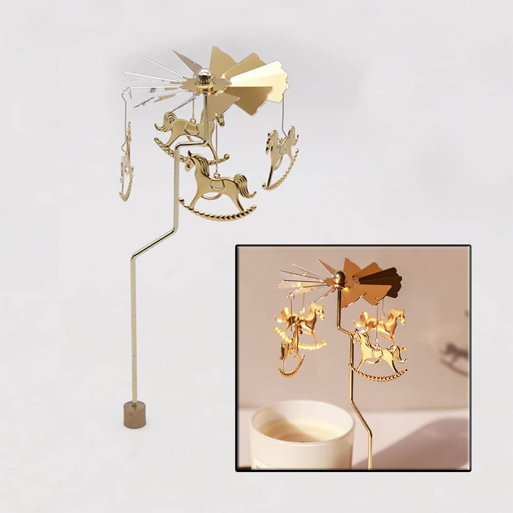 Candle Spinner Spinning Candle Holder with Tray and Bear Accessories, Gold Tea Lights Candle Holder for Table Decoration, Christmas, Valentine's Day, Party Decoration (Carousel)