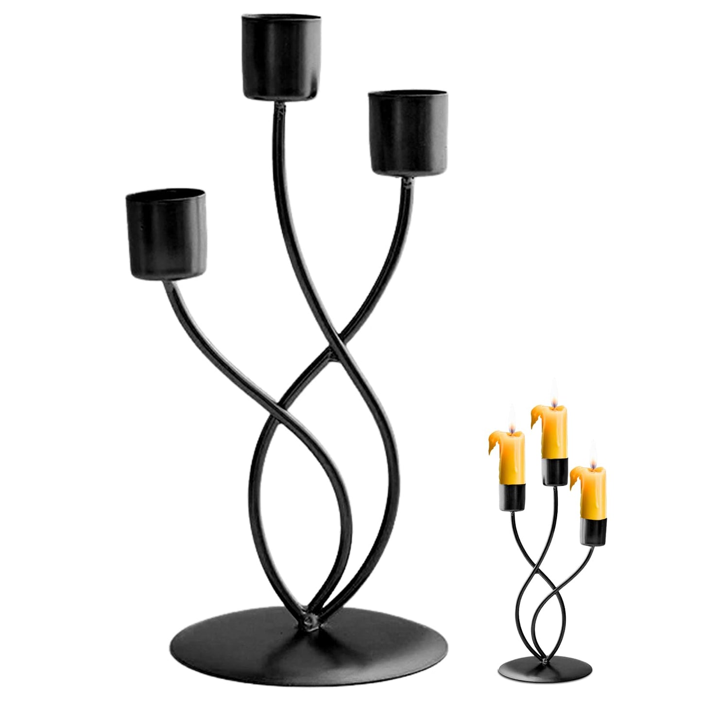 Modern Candlestick Candle Holders,3 Arm Metal Taper Candle Holder,Modern Decorative Centerpiece Candle Sticks Holder,Candlestick Holders for Home Table Mantel Wedding Candle light Dinner (Black)