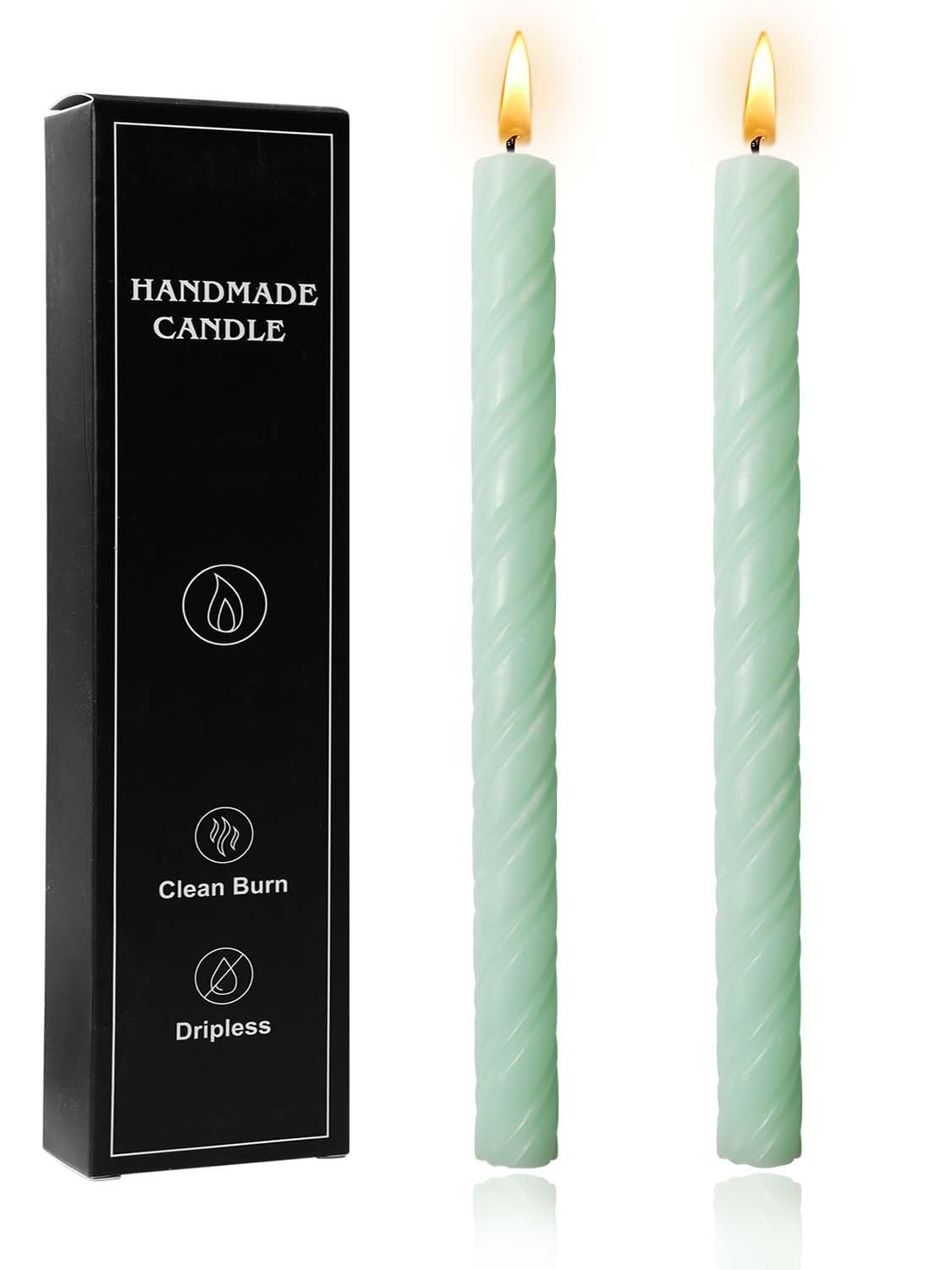 10in Spiral Taper Candles Set of 2 Pack Striped Tapered Candle, Decorative Threaded Candle for Dinner Party Wedding, Kitchen Decors, Christmas, Halloween (Roman Column Light Blue, 10in)