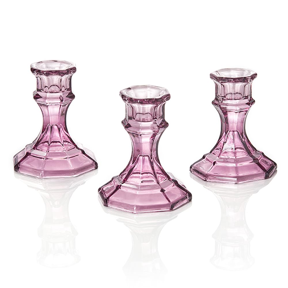 ELIVIA (6 Pack) Red Glass Candlestick Holders, Taper Candle Stick Holders Set for Wedding & Home Decor - CH06 - Aubergine Purple
