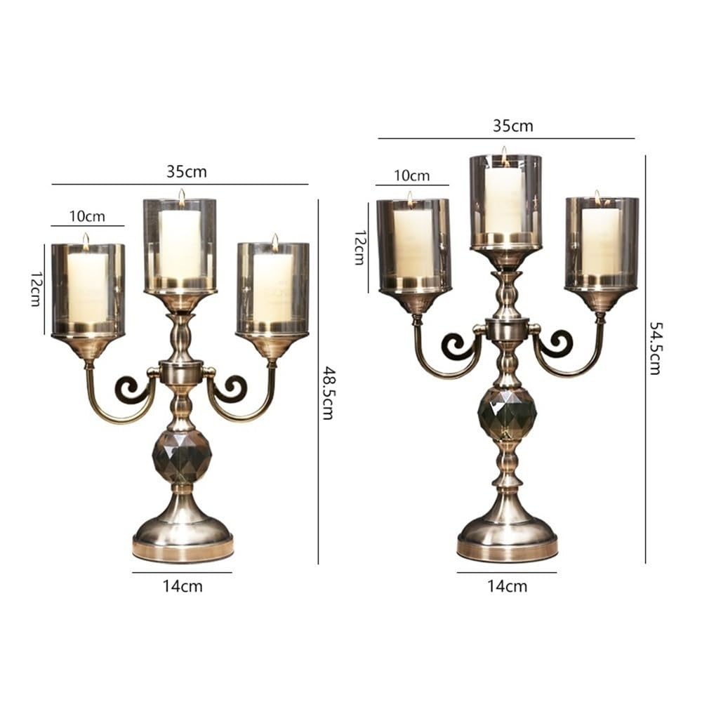 cfycfy987 Candelabra Retro Metal Glass Three-Head Candlestick Light Luxury Home Decoration Ornaments Candle Holder Candle Sticks Holder(Small)