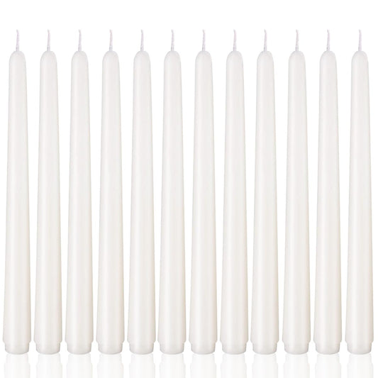 12 Pack White Taper Candles - Taper Candles 10 Inch Dripless, Smokeless & Unscented - 8 Hours Long Burning - Tall Candlesticks - Ideal for Weddings, Dinner Parties, Home Decor, Birthday Party