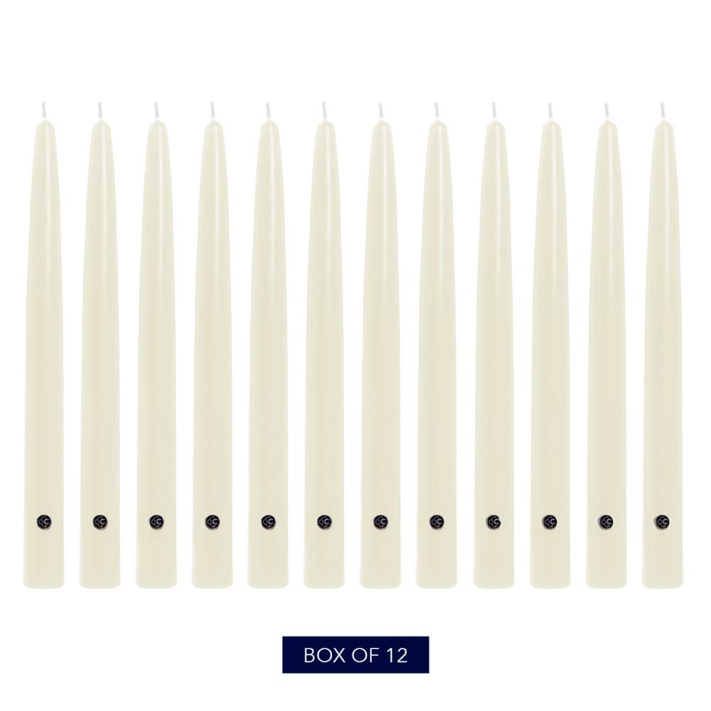 Colonial Candle Unscented Taper Candle, Handipt Collection, Ivory, 12 In, Pack of 12 - Up to 10 Hours Burn