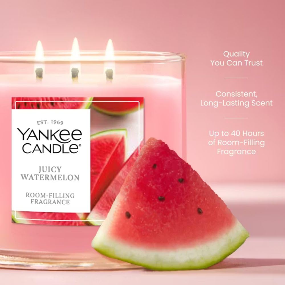 Yankee Candle Juicy Watermelon, 14.5 oz 3-Wick Candle with up to 40 Hour Burn Time