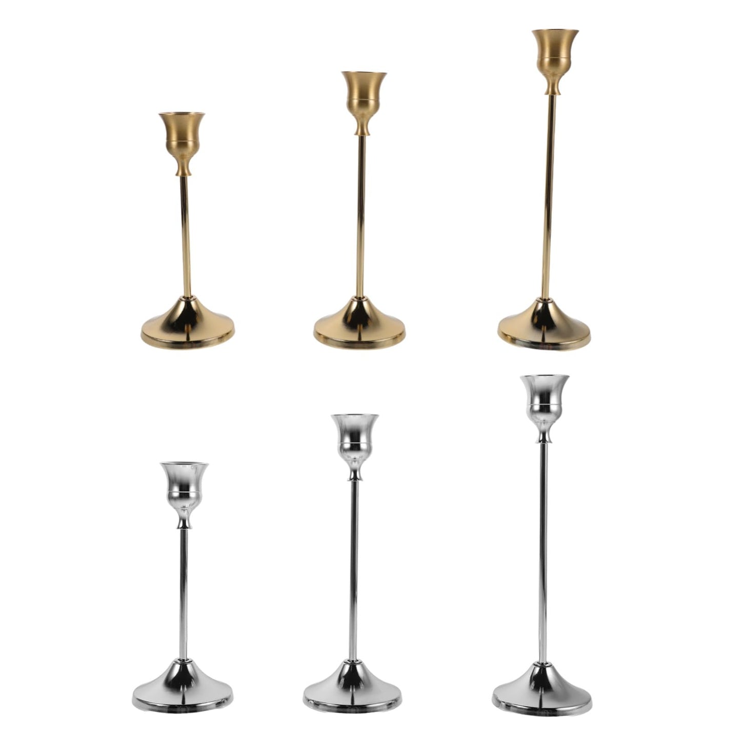 HOMSFOU 6pcs Metal Taper Candle Holders Set with Stable Display and Suitable Lighting Height, Elegant European Craftsmanship Candelabra Candlestick Holders for Wedding Centerpieces