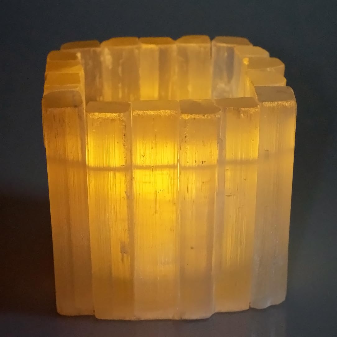 Selenite Candle Holder Natural Tealight Holder for Aromatherapy Meditation Tranquility & Energy Balance Square Healing Crystal Lamp Crystal for Healing Stone Handmade & Reusable