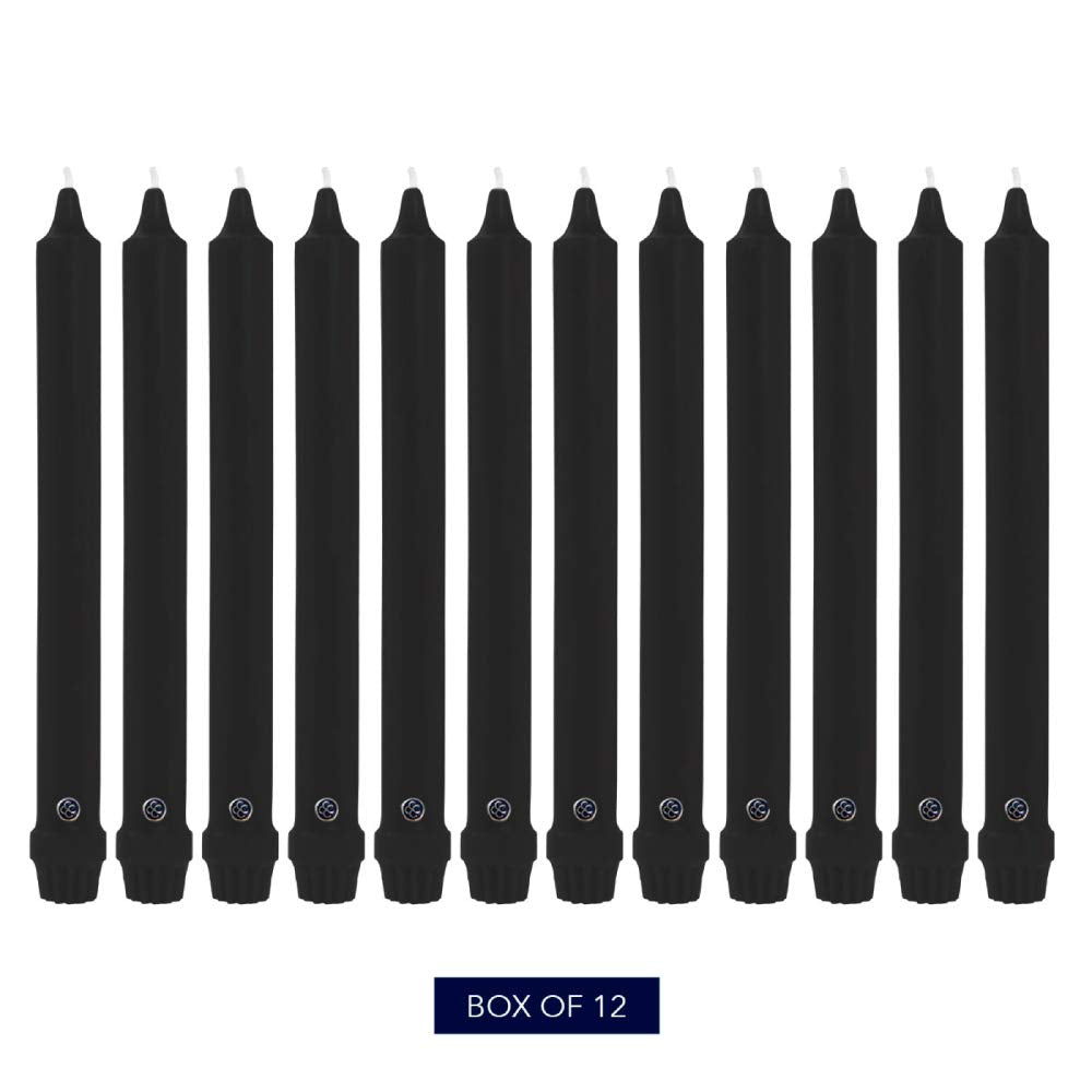 Colonial Candle Unscented Taper Candle, Classic Collection, Black, 12 in, Pack of 12 - Up to 10 Hours Burn