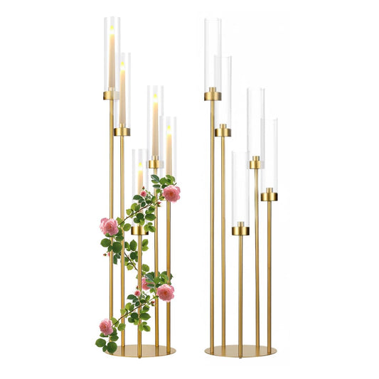 2PCS Floor Candle Holders for Wedding,Tall Arcylic Candelabra Centerpiece for Tables Candelabra 5 Arm for Party Christmas Concert Fit LED Candle Prom Entrance Decorations candelabros navideños