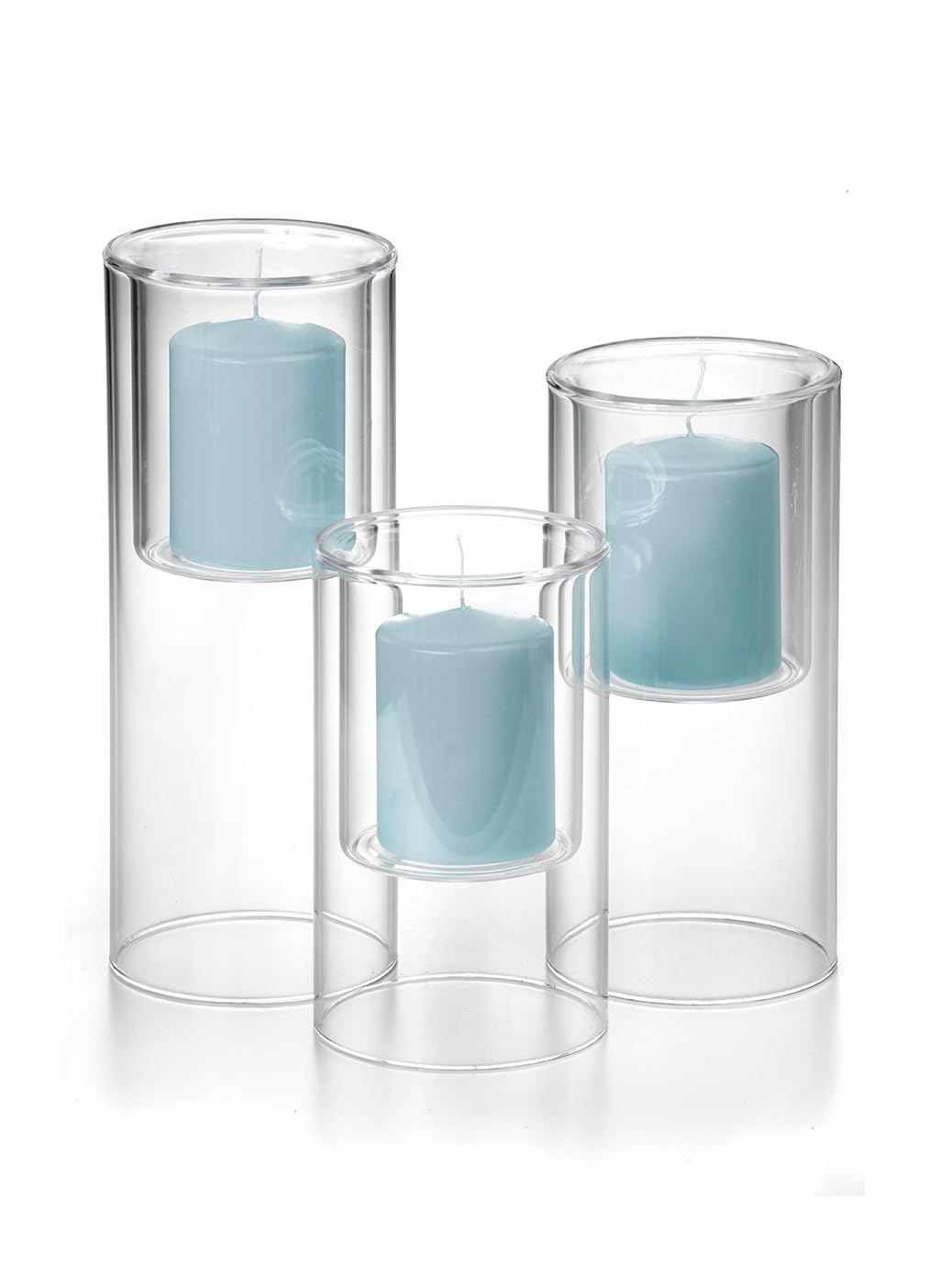 Yummi Set of 3 Pillar Candles & Ethereal Cylinders - Celestine Blue