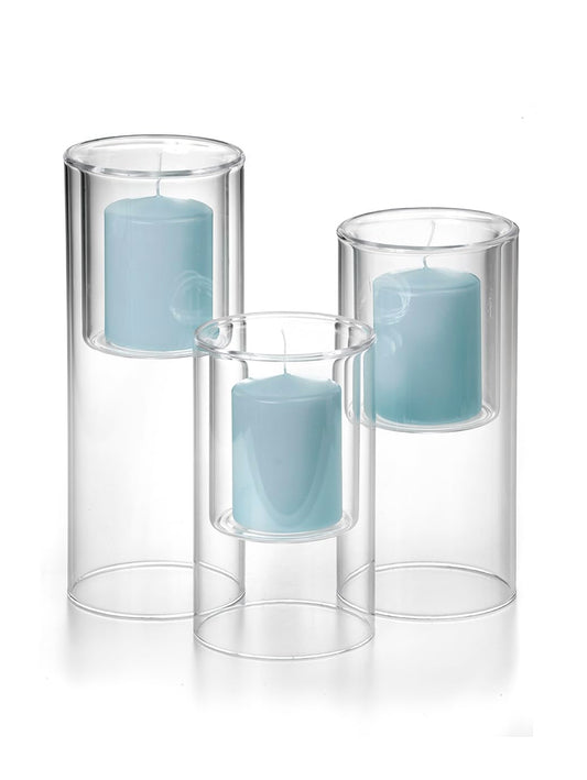Yummi Set of 3 Pillar Candles & Ethereal Cylinders - Celestine Blue