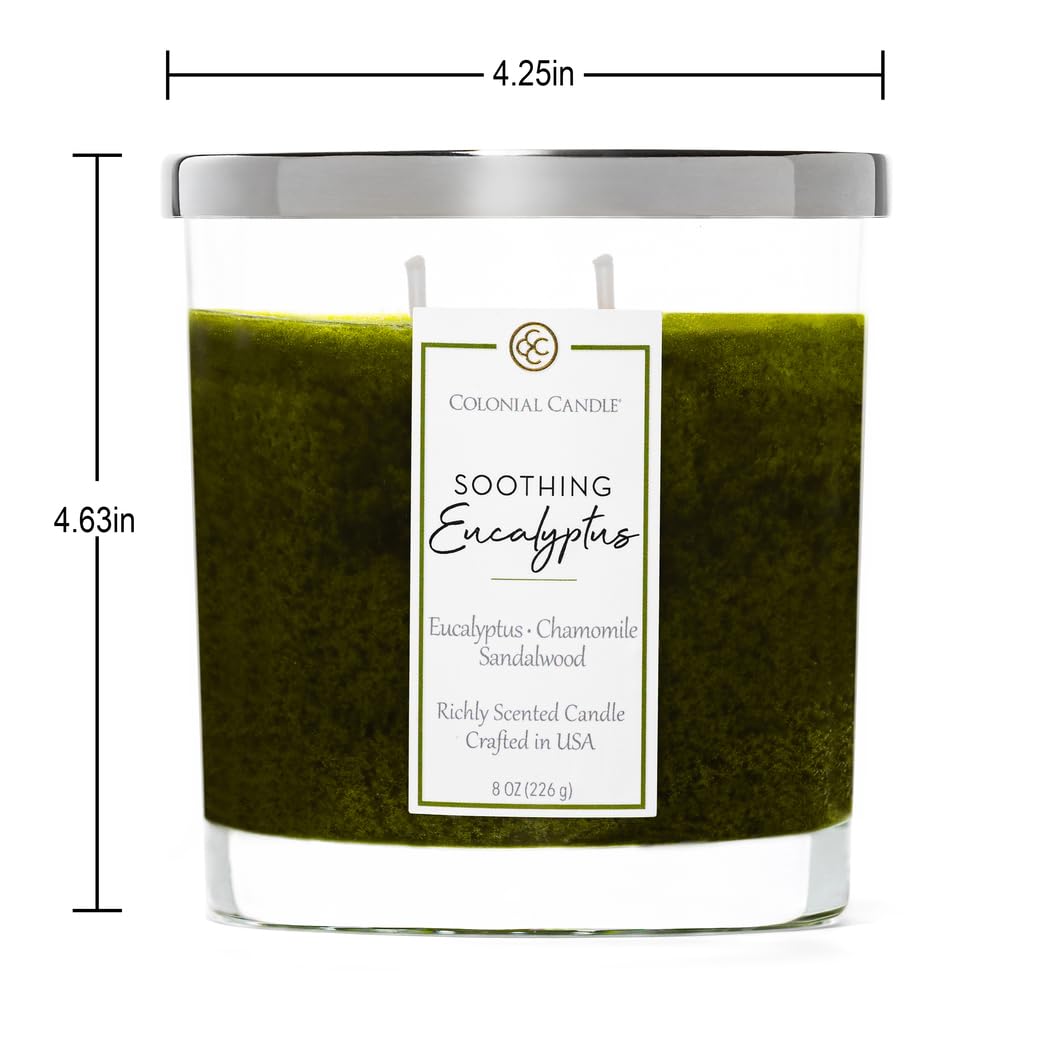 Colonial Candle Soothing Eucalyptus Scented Candle Jar, Highly Fragranced Candles for Home Scented, Mottled Wax Candle, 2 Wick, 8 oz - Made in the USA