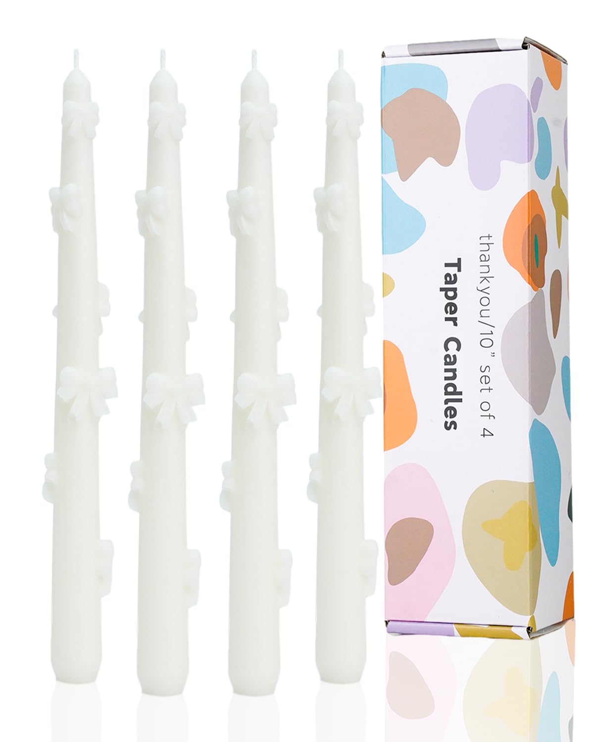 LPUSA White Taper Candle Candlestick Bow Soy Candles Unscented Wedding Party Wax Unscented Dinner Candle Dripless,10 inch,Set of 4,J1