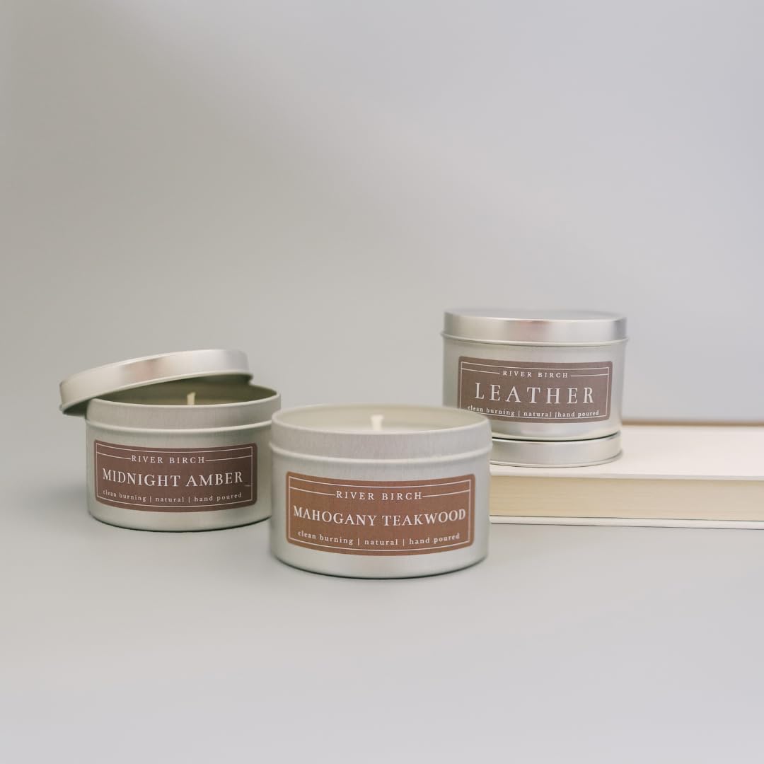 River Birch Candles Midnight Amber Scented Candle | Premium, All-Natural, Non-Toxic, Soy Wax | 8 oz. Silver Travel Tin | Cozy Relaxing Gifts for Home
