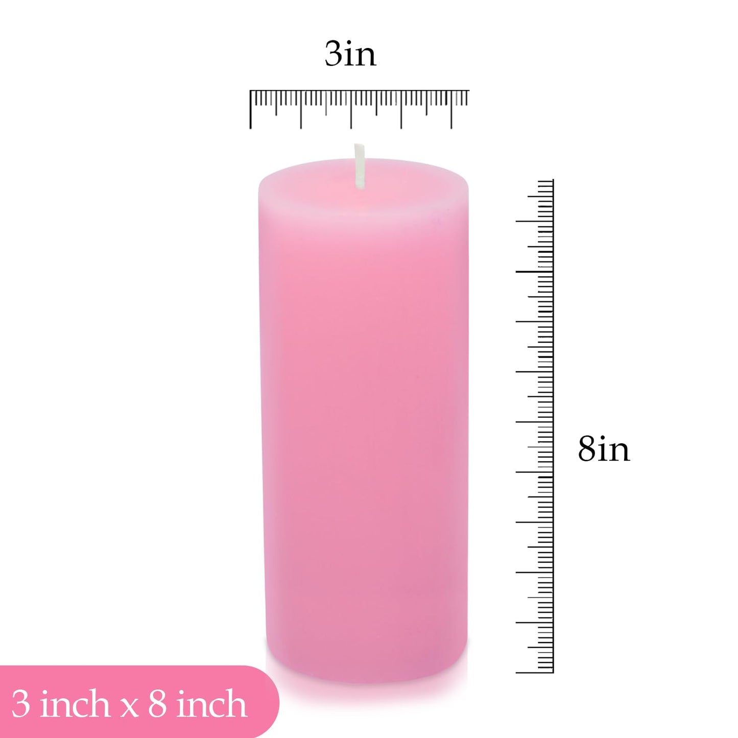 Pillar Candles Set of 2, Hand-Poured Unscented Candles, 3"*8" Pink Decorative Candles, No Drip, Long Burning,Wedding,Dinner,Christmas and Home Decor