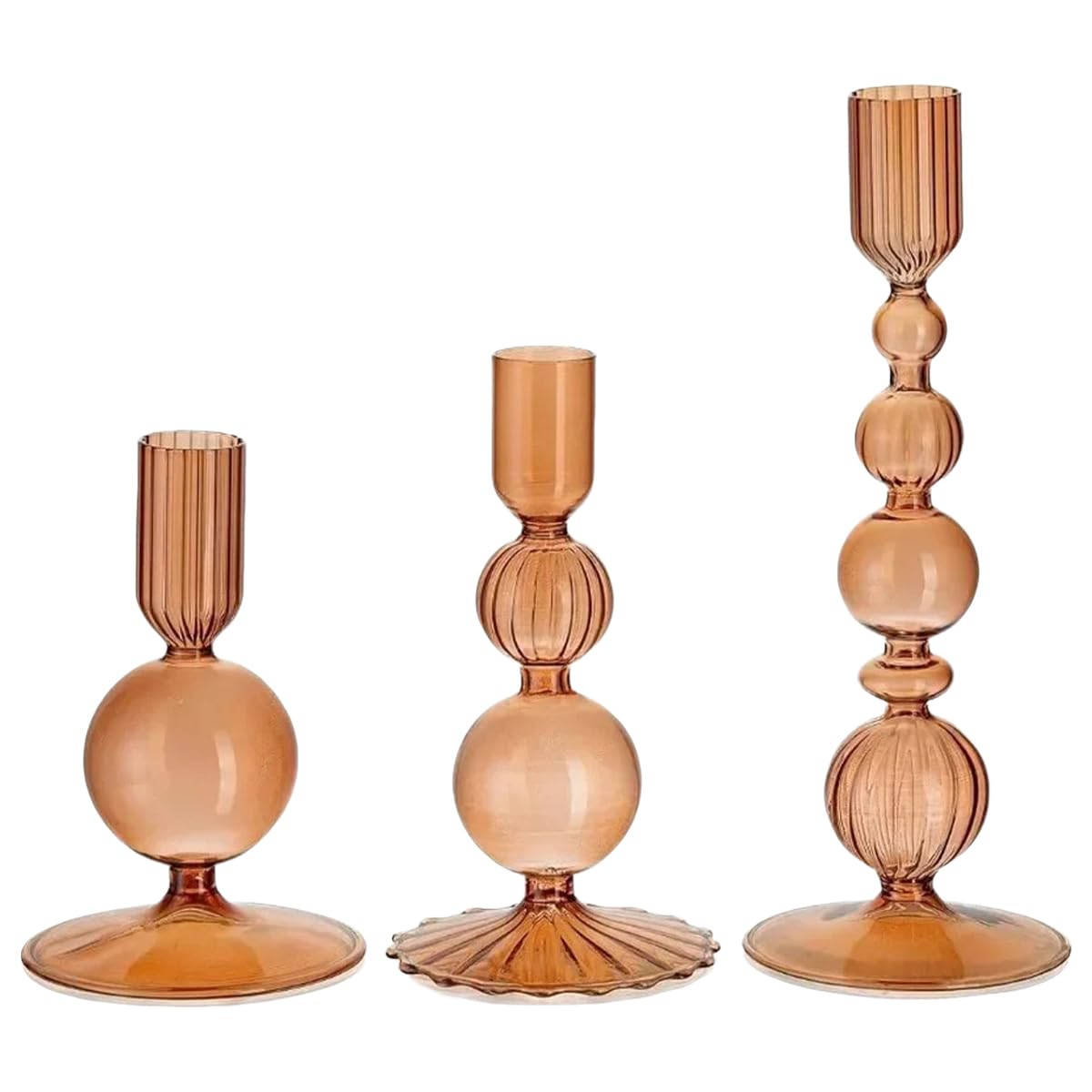 Mineaud 3Pcs Glass Candlestick Holders Glass Taper Candle Holders Groovy Wavy Elegant Candle Stick for Home Party Decoration,Brown