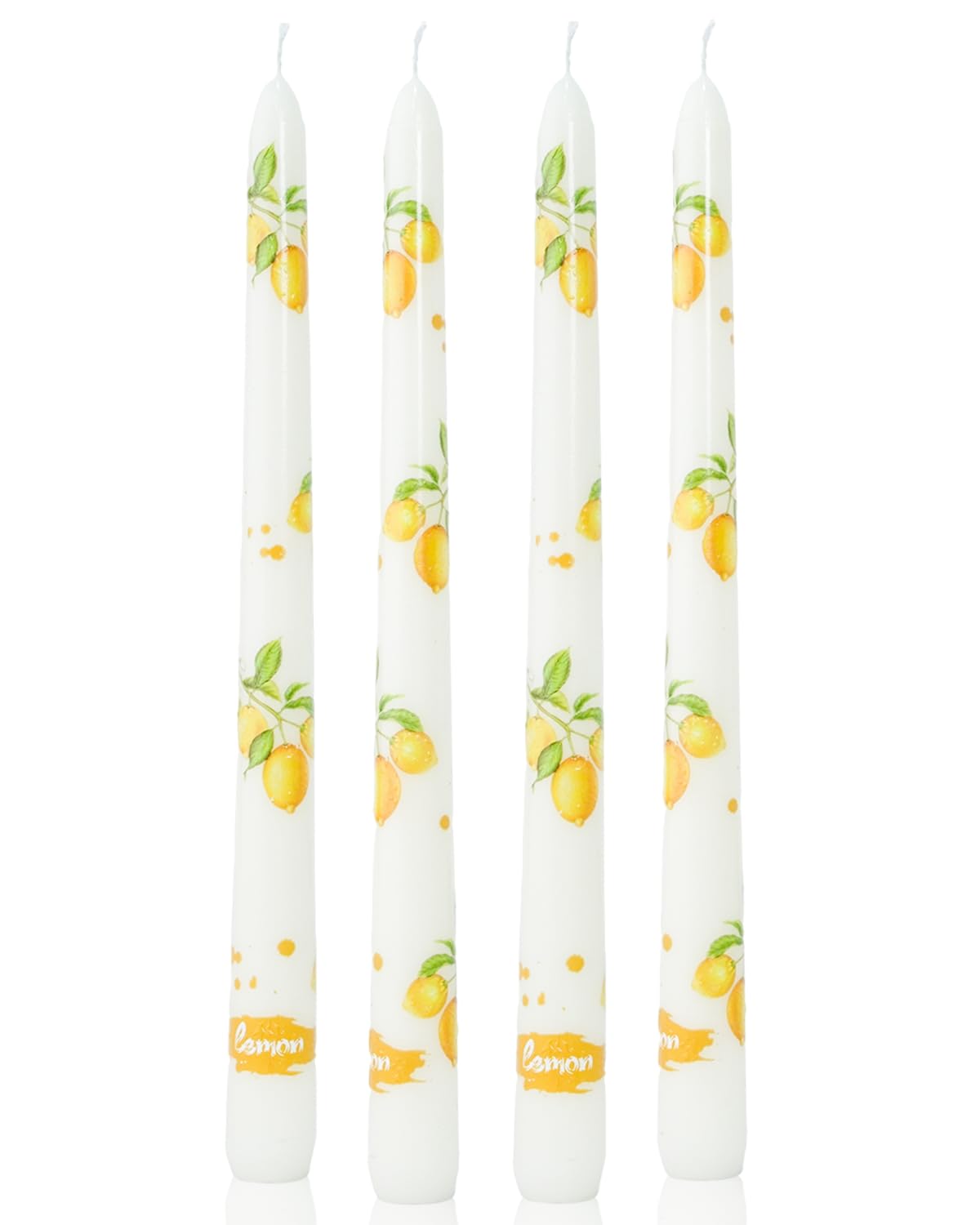 Ivory Taper Candle 10 Inch Candlesticks Unscented Dripless Yellow Lemon Tapered Candle Set for Lemon Decor Wedding Party Dinner Candles, 4 Pack