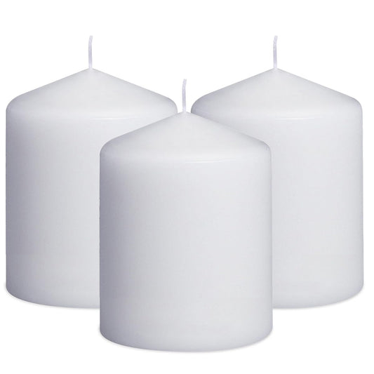 3x4 Inch White Pillar Candles, 3 Packs Unscented Dripless Smokeless Cylinder Candles for Christmas, Wedding, Party, Home and Dinner Table, 45 Hours Burn