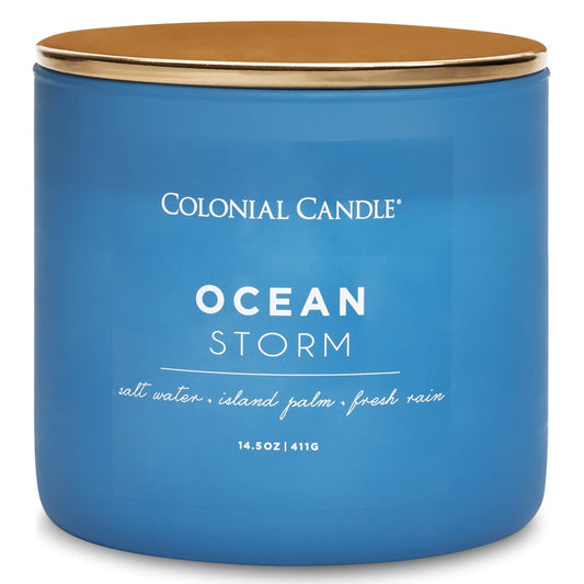 Colonial Candle Ocean Storm Scented Jar Candle, Pop of Color Collection, 3 Wick, Blue, 14.5 oz - Up to 60 Hours Burn