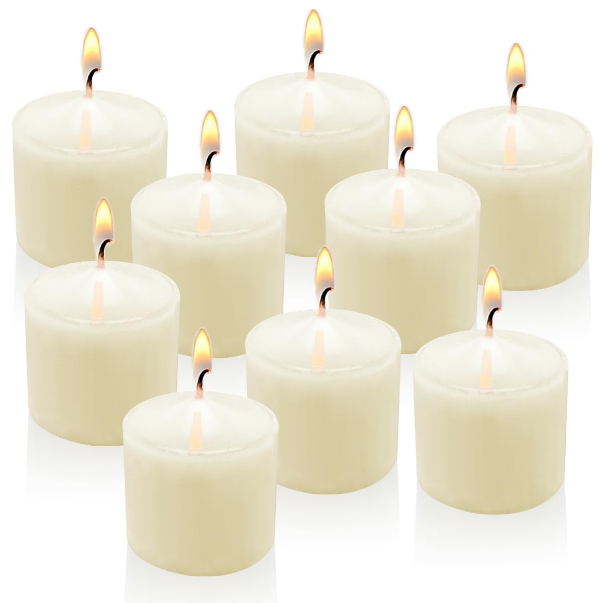 8 Hours Ivory Votive Candles, 9 Packs Unscented Small Wax Candles for Weddings Holiday Party Spa Home, 1.5" D x 1.25" H