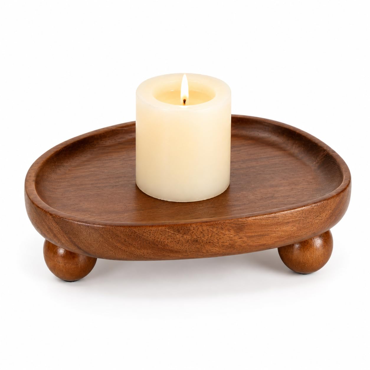 Gdfjiy Candle Tray, Wooden Candle Holder with Ball Feet, Decorative Candle Plate Candlestick Holder, Rustic Soap Dish Jewelry Tray for Bathroom, Vanity, Coffee Table, Party, Wedding and Home Decor
