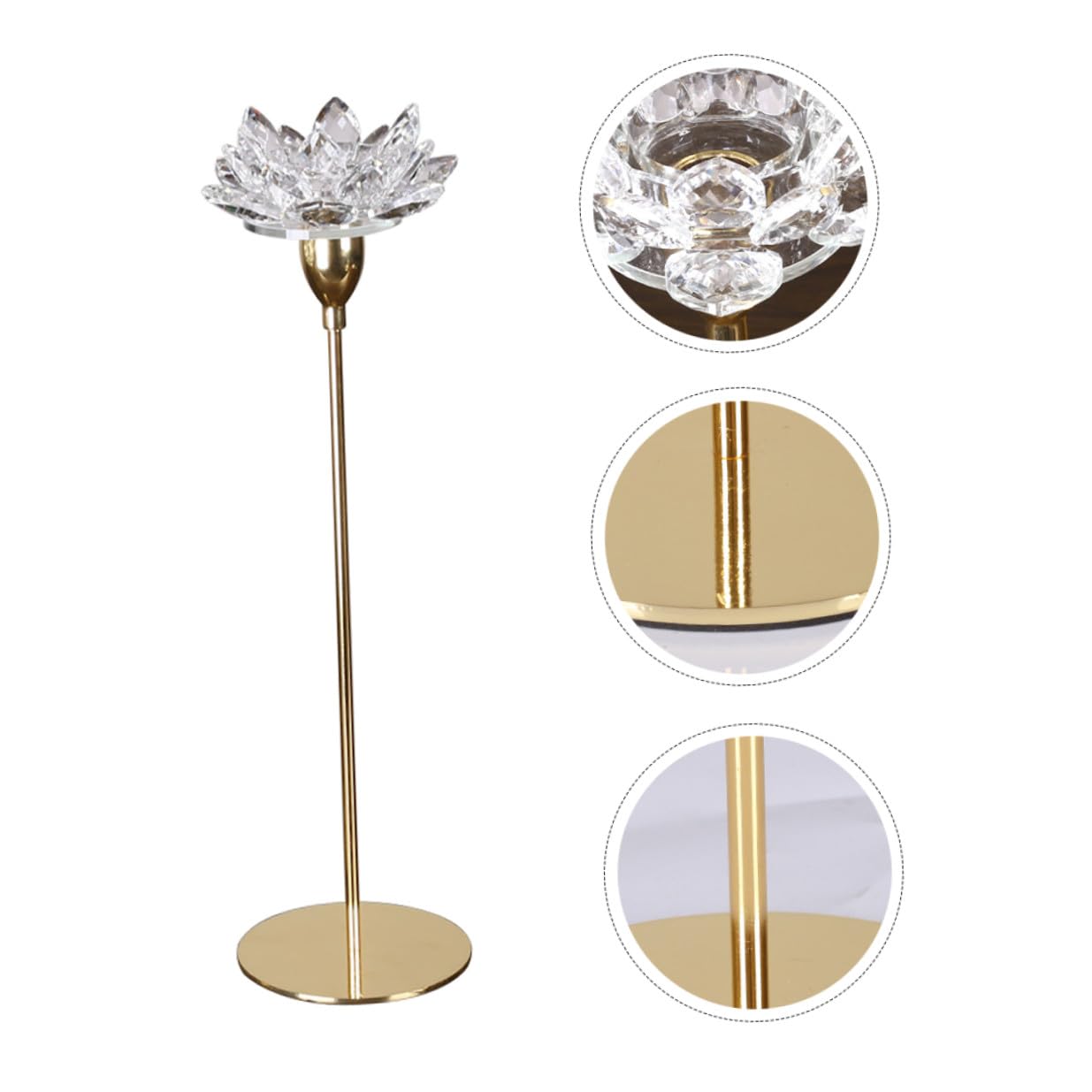 GLEAVI Crystal Lotus Candle Holder Small Metal Candlestick Gold Finish Decorative Candle Stand for Dining Room and Wedding Centerpiece