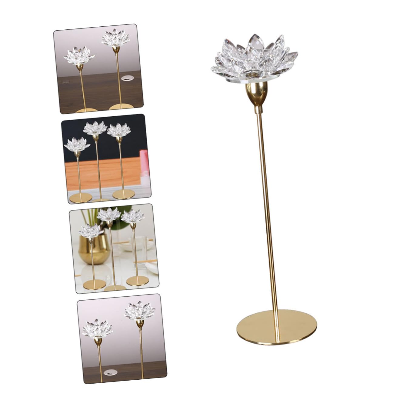 GLEAVI Crystal Lotus Candle Holder Small Metal Candlestick Gold Finish Decorative Candle Stand for Dining Room and Wedding Centerpiece