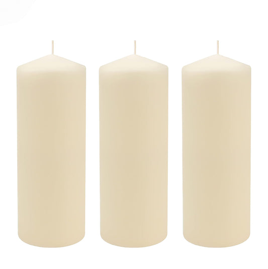 Stonebriar Unscented Pillar Candles – 80 Hour Burn Time, Long-Lasting Wax Candles for Weddings, Holidays, Home Décor & Special Events, Pack of 3, Ivory, 3" x 8"