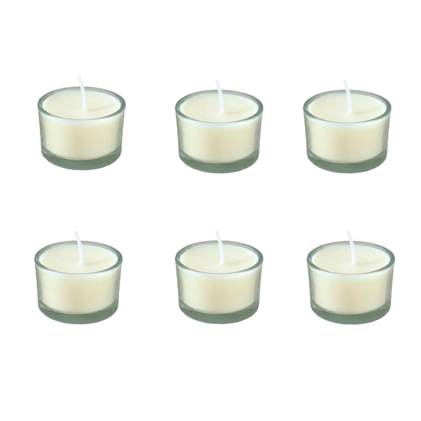 7–8 Hour Long-Burning Scented Tea Lights (6-Pack) — Assorted Scented Candles in Glass Cups | Smokeless & Aromatic — Ideal for Home, Weddings, Parties, and Gifting (White)