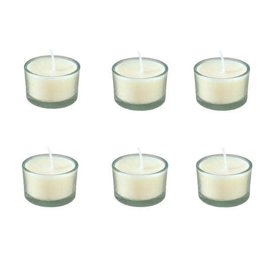 7–8 Hour Long-Burning Scented Tea Lights (6-Pack) — Assorted Scented Candles in Glass Cups | Smokeless & Aromatic — Ideal for Home, Weddings, Parties, and Gifting (White)