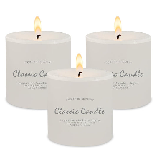 Pillar Candles Set of 3, 3x3 Inch Hand Poured Emergency Candle, Decorative Rustic Unscented and Non-Toxic, Ideal as Wedding or Large for Power Outage