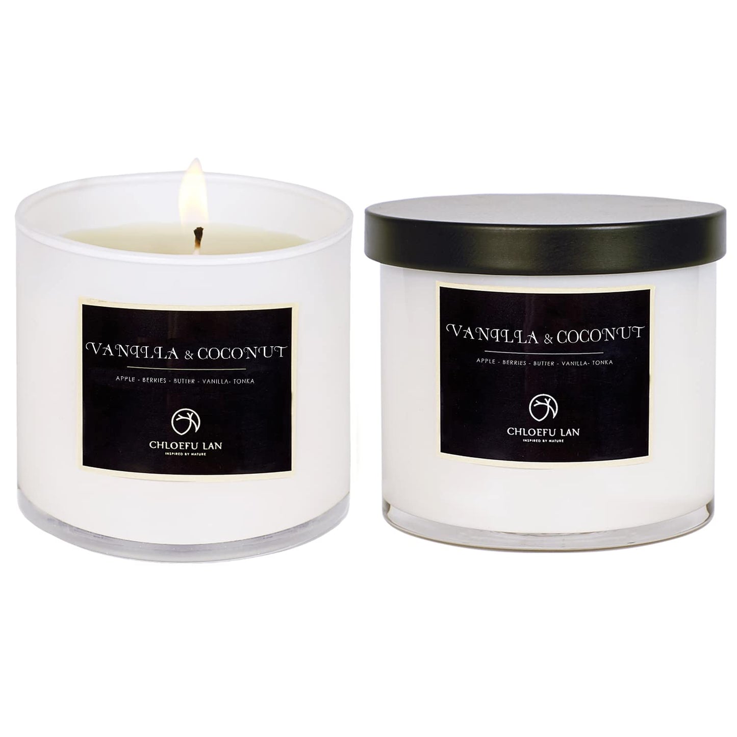 Chloefu LAN Vanilla & Coconut Scented Candle Sets Luxury Soy Jar Candle 7.1oz|45 Hour Long Lasting Burn Highly Scented Valentines Gifts for Men & Women All-Natural Soy Wax Candle 2 Pack