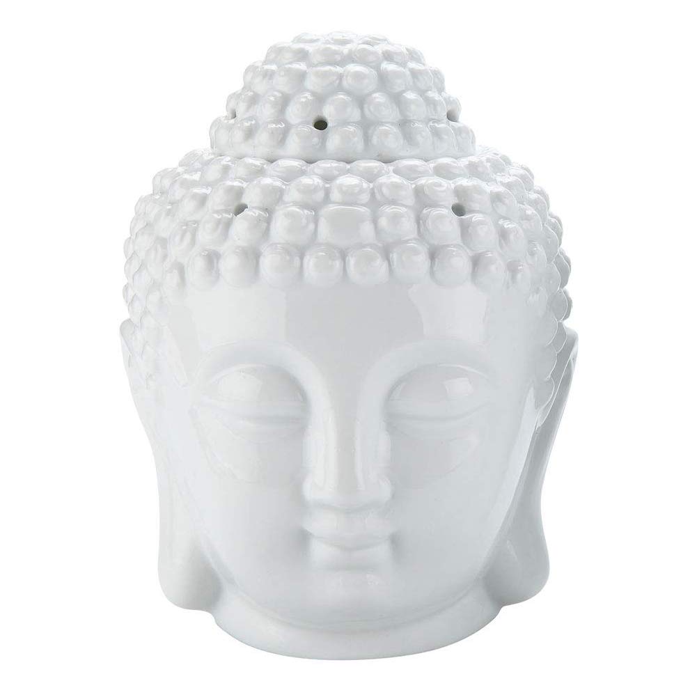 Tvoip 1PCS Ceramic Buddha Head Essential Oil Burner with Candle Spoon, Aromatherapy Wax Melt Burners Oil Diffuser Tealight Candle Holders Buddha Ornament for Yoga Spa Home Bedroom Decor Gift (White)