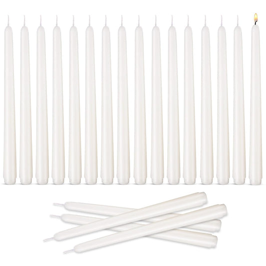 Taper Candles 10 inch (H) Dripless, Set of 20 White Unscented and Smokeless Taper Candles Long Burning, Paraffin Wax with Cotton Wicks for Burning 8 Hours Time