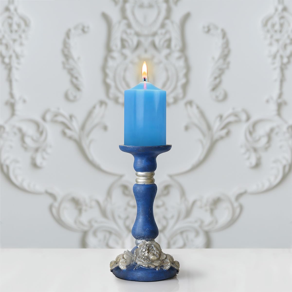 12 Pack 2x3 Inch Blue Pillar Candles, Unscented Column Candles for Home Restaurants Spa Church Weddings, Smokeless Dripless and Clean Burning Emergency Candle